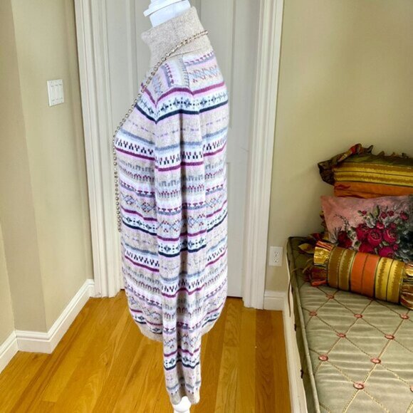 Garnet Hill Sweater Turtleneck Cashmere Fair Isle Pastel Beige Pink Multi (XL) - Picture 2 of 6